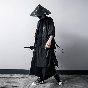 Мъжко яке в стил хип-хоп, тънката палто с отворени шевове, мъжки ветровка, градинска дрехи, ленти, японски самурай без памук