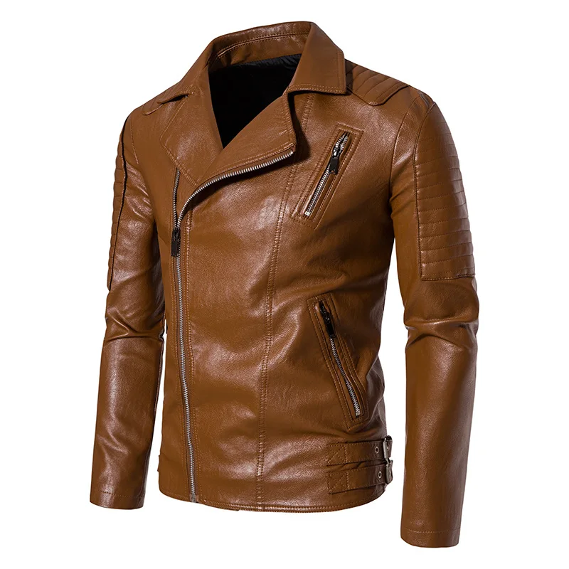 2023, нова мъжко яке от изкуствена кожа с шиш от мълния и ревери, есенна мотоциклетът кожено яке0