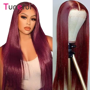 13x4 HD Прозрачни цветни перуки, изработени от човешка коса на дантели 99J, перуки, изработени от човешка коса цвят бордо за жените, права перука на дантели