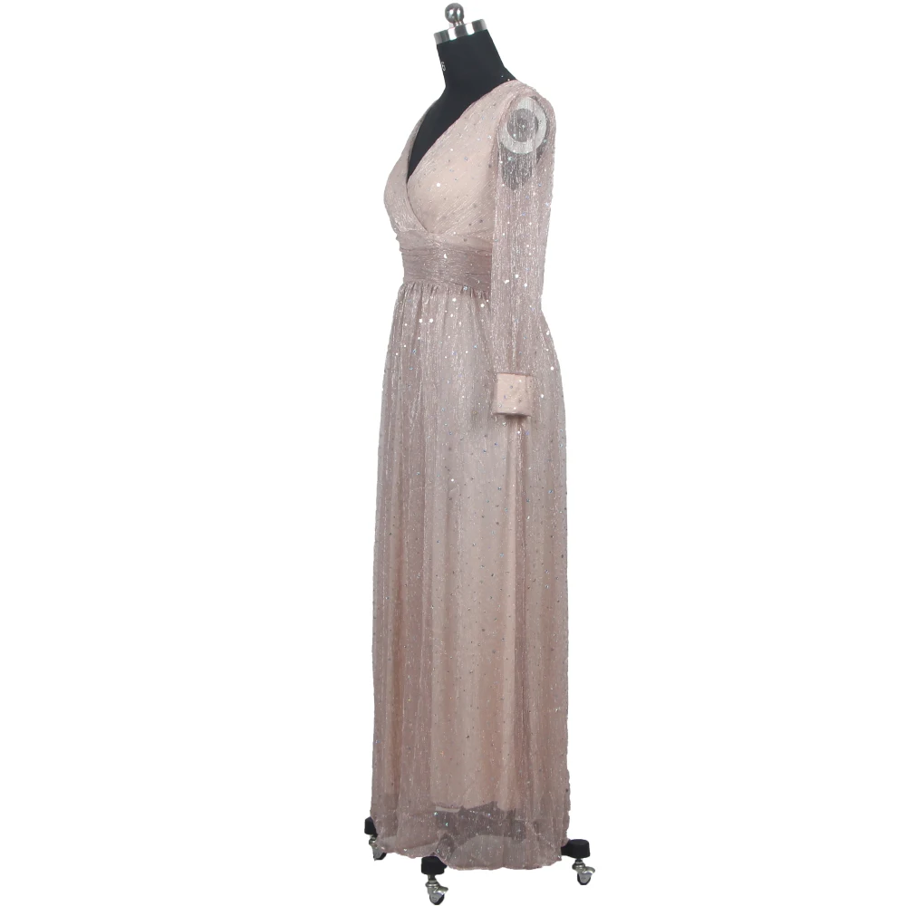 Вечерни рокли It ' s Yiiya Тъмно-Розов цвят с V-образно деколте и дълги ръкави, цип отзад, дължина до Щиколоток, Плюс размери, Секси Вечерна рокля B9891
