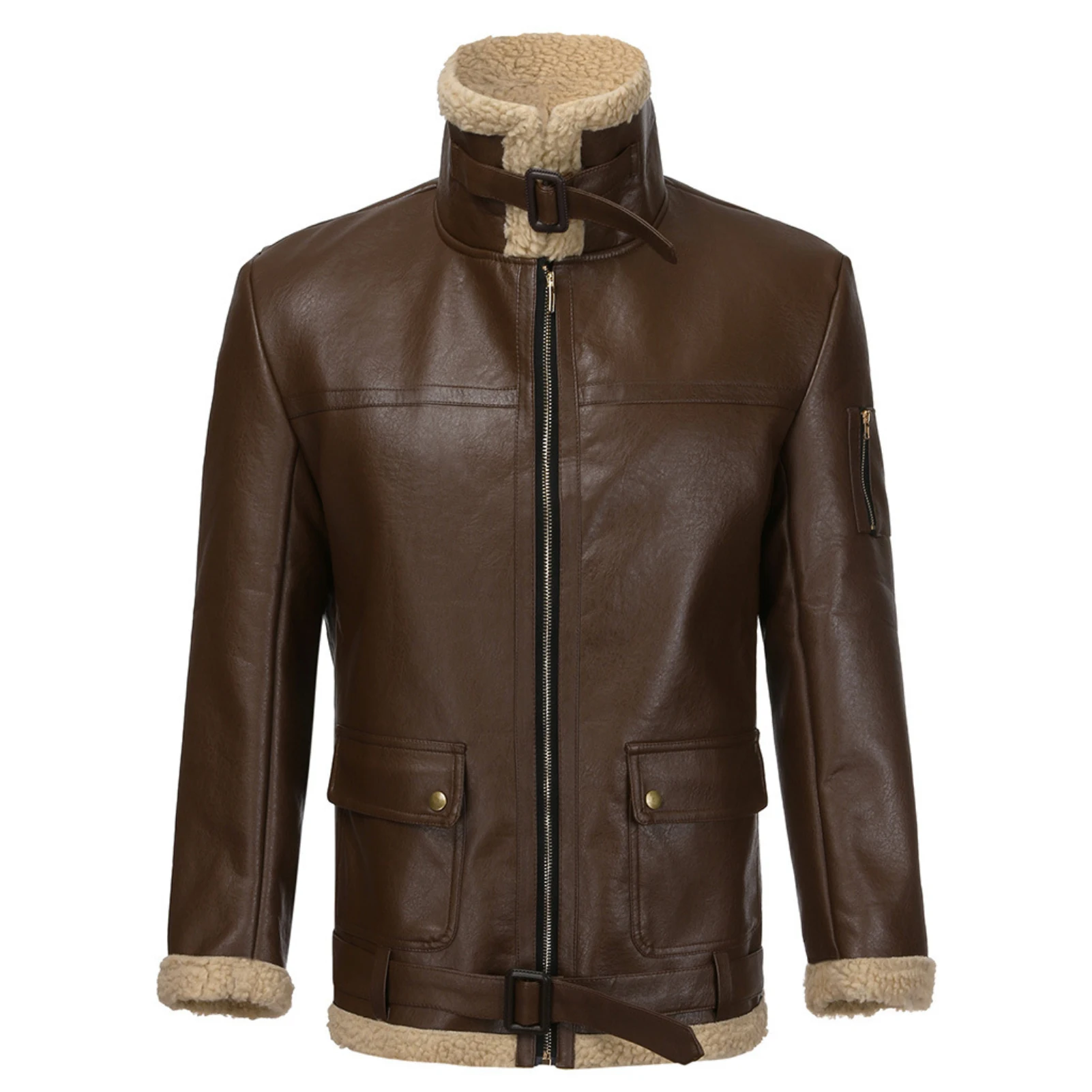 Винтажное мъжко зимно палто от изкуствена кожа с една плюшена подплата и ключалката Мотоциклетът къс яке1