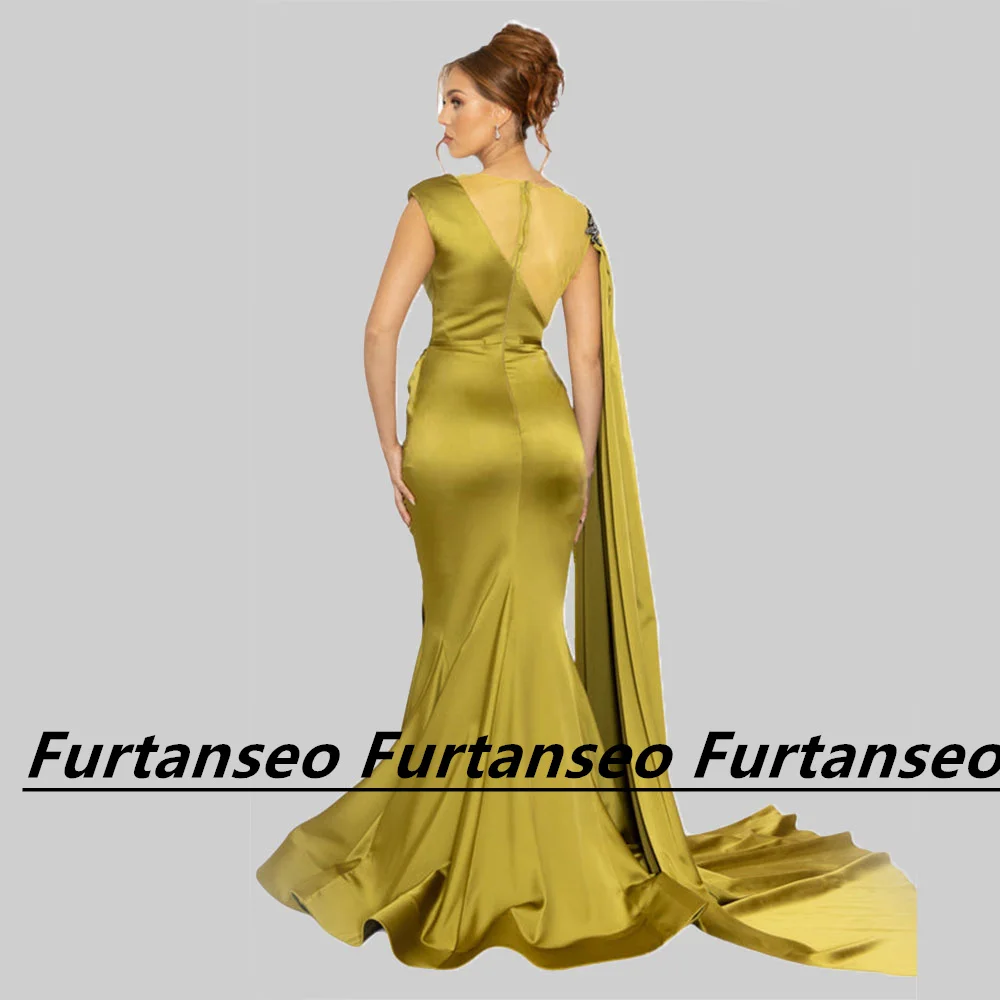 Изискана рокля за абитуриентски бал в стил Русалка с кръгло деколте без ръкав, апликация от мъниста, ръчно изработени, цип отзад с шал, Vestidos Para Mujer Gala1