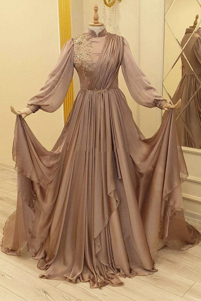 Марокански кафтан, мюсюлмански вечерни рокли с трапецовидна форма, с дълги ръкави, шифоновые апликации, Дубай, арабски Турция, Абайя, ислямското вечерна рокля1