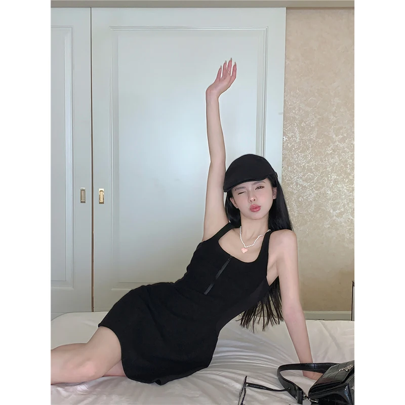 Секси мини рокля без ръкави с отворен гръб Y2k, коварен кратко вечерна рокля без ръкави, женски офис женски цельнокроеное рокля на корейската мода1