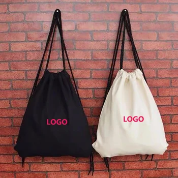 200 бр./лот, памучен чанта от съвсем малък потребителски лого, печатен дизайн, подаръци, стилна раница за спортно училище дрехи, детски