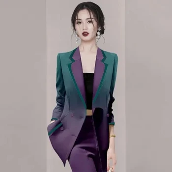 2023 женски модерен костюм, сако, пролет-есен, нов блейзър за крайградски пътувания наклон цветове, дамски елегантни тънки официално блейзери