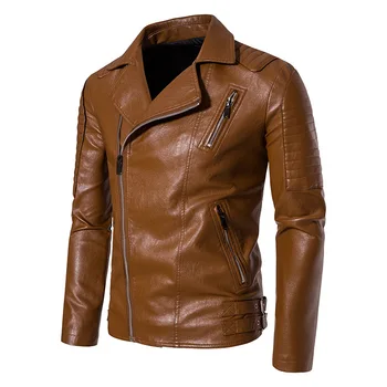 2023, нова мъжко яке от изкуствена кожа с шиш от мълния и ревери, есенна мотоциклетът кожено яке