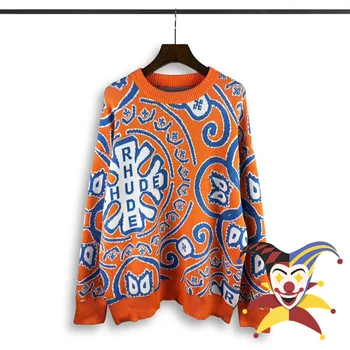 2023ss Rhude Вязаный жаккардовый пуловер за мъже и жени е 1: 1, висококачествени ежедневни блузи
