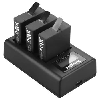 3 бр. батерия Akku за GoPro Hero7 / 6/6/5 с USB с LCD дисплей, 3-пристанище зарядно устройство за GoPro Hero 7, hero 6, hero 5, Батерия за фотоапарат