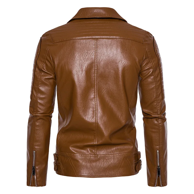 2023, нова мъжко яке от изкуствена кожа с шиш от мълния и ревери, есенна мотоциклетът кожено яке2