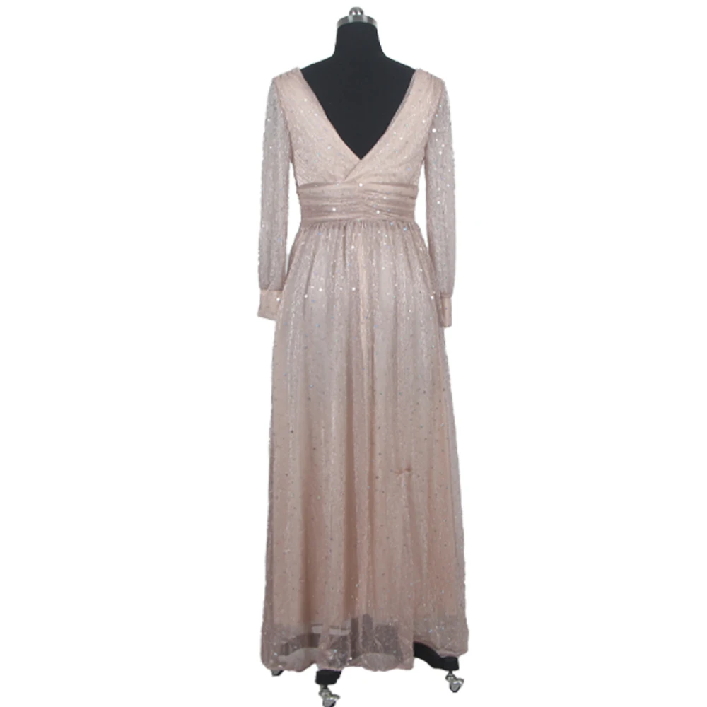 Вечерни рокли It ' s Yiiya Тъмно-Розов цвят с V-образно деколте и дълги ръкави, цип отзад, дължина до Щиколоток, Плюс размери, Секси Вечерна рокля B9892