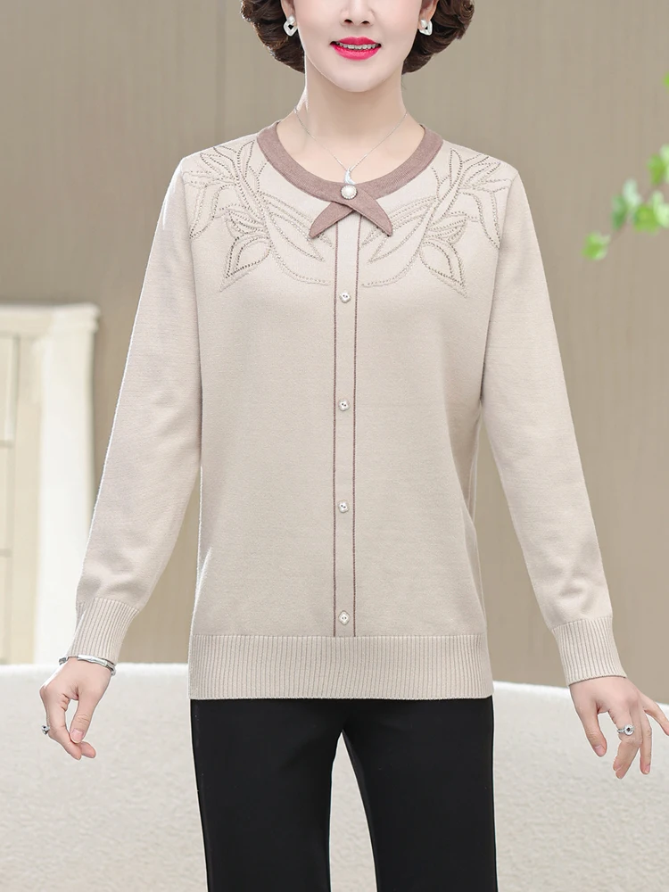 Жена пуловер с дълъг ръкав 2023, пролетта на корейски модерен пуловер, дамски дрехи, ежедневни блузи с кръгло деколте за жени2