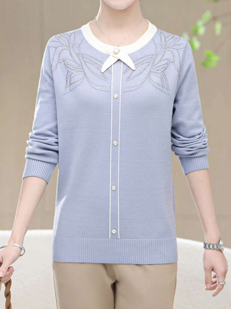 Жена пуловер с дълъг ръкав 2023, пролетта на корейски модерен пуловер, дамски дрехи, ежедневни блузи с кръгло деколте за жени3
