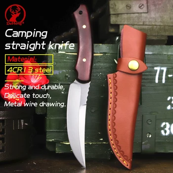 4CR13 Стомана външен остри тактически нож за оцеляване в дивата природа, нож за самозащита, вградена стоманена преносим нож от розово дърво