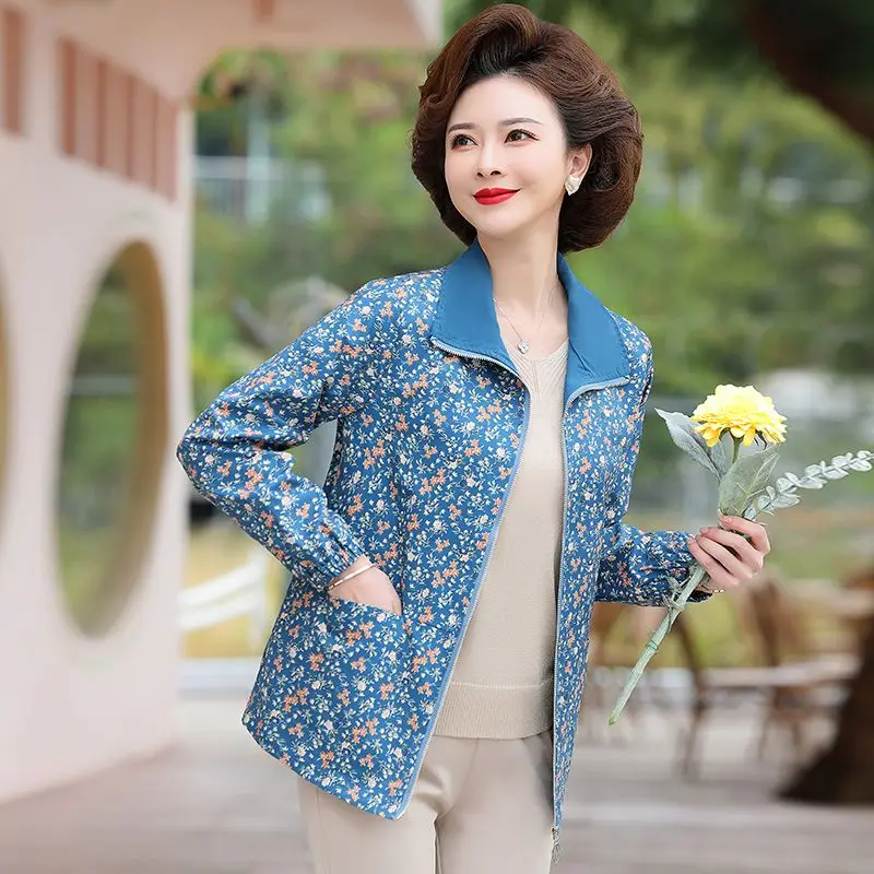 Пролетно-есенен дамски елегантен яке-бомбер джоб с флорални принтом, палта, дамски модни и ежедневни офис облекло, тънка горна дреха в стил ретро A774