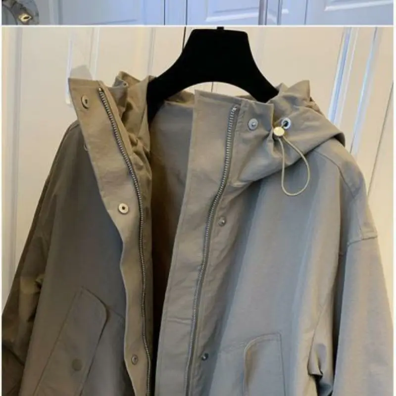 2023 Пролет есен Ново свободно ежедневното късо палто с цип, с качулка, модни однотонная ветрозащитная яке5