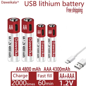 AA + AAA USB зареждане 1.2 AA 4800 mah, литиево-йонна батерия, играчка мишка с дистанционно управление, батерия + безплатна доставка