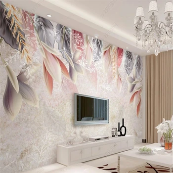 Beibehang Потребителски 3D тапети стенопис мода ретро-ръчно рисувани цветя перо скандинавски минималистичен американска ТЕЛЕВИЗИЯ фон на стената