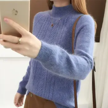 Bella Philosophy Есента свободен корейски женски вязаный пуловер, женски обикновен пуловер с висока воротом, дамски топли пуловери с дълги ръкави