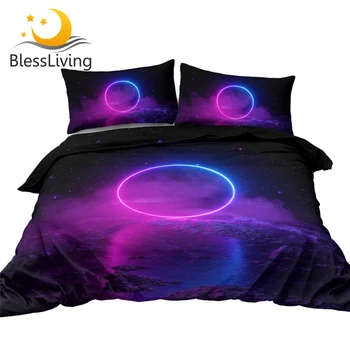 BlessLiving Circles Комплект спално бельо Sea Bed Cover King Size Звездното Небе Флуоресцентное лилава покривка Удобен пухени Директен доставка