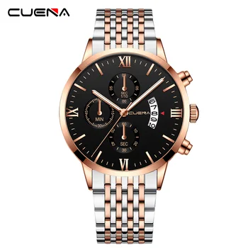 CUENA Мъжки часовници Най-добрата марка на луксозни Всекидневни кварцов часовник от неръждаема стомана Мъжки спортни водоустойчив часовник Relogio Masculino
