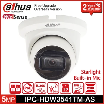 Dahua IPC-HDW3541TM-AS 5-мегапикселова IP камера със Слот за SD-карта, POE С функция за откриване на движение IP67 IR 50м Eyeball Мрежова камера WizSense С Вграден микрофон