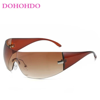 DOHOHDO 2023 Нови Дамски Слънчеви очила Y2k, Модни Слънчеви очила Без Рамки, Обертывающие Слънчеви Очила в стил Steampunk, Извънгабаритни Gafas Sol Mujer Lujo