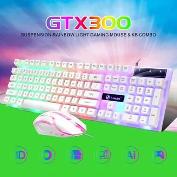 GTX300, определени от 104 клавишна клавиатура и мишка, ретро 7 цветни игри с подсветка, USB-жичен окачване, игри набор, Клавиатура за компютър