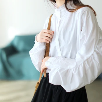 Johnature Женски бели ризи и Блузи с дълъг ръкав-часова, новост пролетта 2023, дамски блузи в корейски стил с бутони, ежедневни ризи