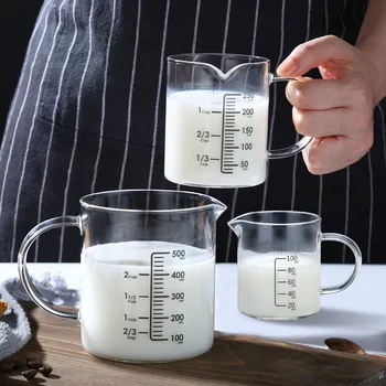 Mingshande термостойкая стъклена дръжка градуированная чаша чаша чаша за мляко за яйца кухненски стъклена мерителна чаша