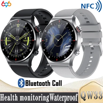 NFC Син Зъб Покана Умни часовници Мъжки ЕКГ PPG следи кръвното налягане Спортни смарт часовници за фитнес IPS QW33 за IOS и Android