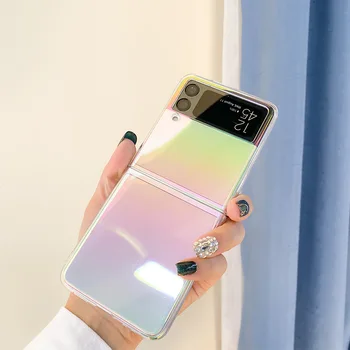 Z Flip 4 Case Луксозни преливащи, блестящи лазерни прозрачни калъфи за Samsung Galaxy Z Flip 3 Fold 4 Clear Magnetic S23 Ultra S22