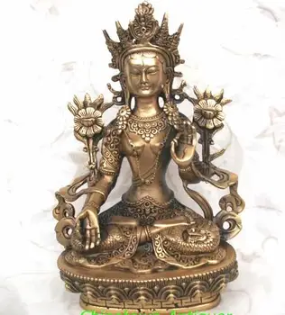 бронз чист мед Стария Тибет епохата Цин Мин, медно-зелена СТАТУЯ на БУДА, на Тара, на най-добрата колекция и украса