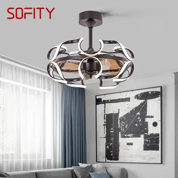 Вентилатор на тавана SOFITY с подсветка и горивото, инверторен вентилатор за кафе, съвременното декоративно осветление за дома, трапезария, спалня, ресторанта