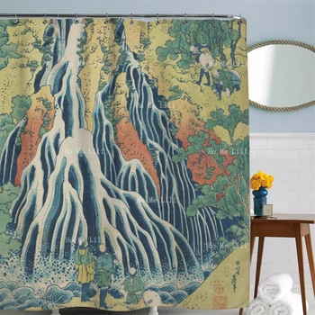 Водопад, украса за планински вани, душ завеса за душа в японски стил на природна тематика