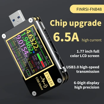 Волтметър FNIRSI-FNB48, амперметър, ток и волтметър, USB-тестер, протокол за бързо зареждане QC/PD, тест капацитет с функция за БТ