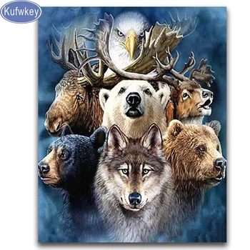 Вълк, мечка, лос, елен, орел, Диамантена живопис, пълна с квадратна /кръгла диамантена бродерия, Клуб животни, мозайка модел от планински кристал, декор