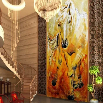 голям стенопис wellyu по поръчка, златни коне, Честит фън шуй, европейската новата мода, на фона на тапети за хола