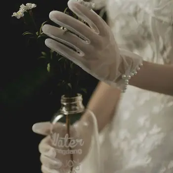 Гореща продажба на Елегантни къси сватбени ръкавици от тюл за младоженци Пръстите на сватбени ръкавици Параграф Планински кристал