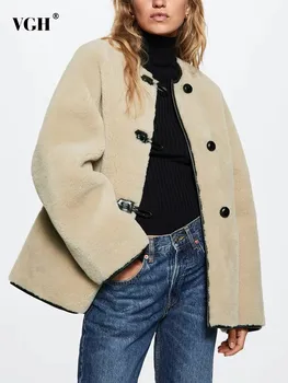 Дамски однобортные минималистичные палто с VGH вложки, през цялата силует, дълъг ръкав, джобове в стил мозайка, ежедневното палто с цветни блокчета, жена