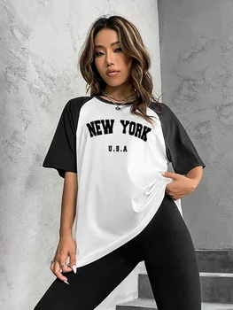 Дамски Памучен Облекло Raglan с принтом Ню Йорк, САЩ, Индивидуални Ежедневни Тениски, Универсални Дишащи Дамски Ризи С Къс Ръкав