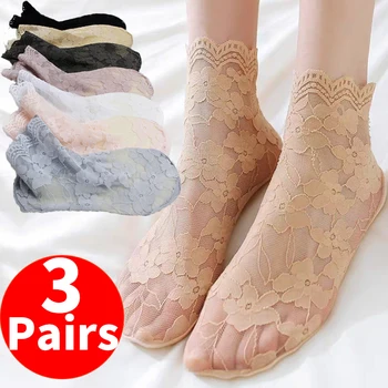 Дантелени кухи чорапи цветенце, Прозрачни копринени чорапи, Секси Чорапи с флорални гривната на крака, женски Основни летни невидими мини чорапи