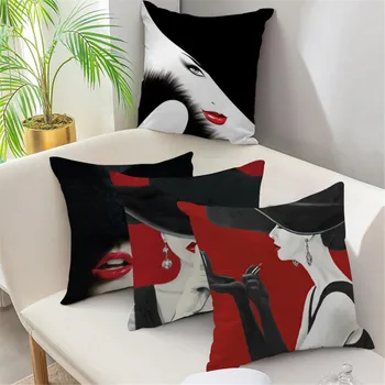 Декоративна калъфка Fuwatacchi за дивана в хола, калъфки за възглавници, елегантен женски модел, червено-черен калъф за възглавници, домашен декор