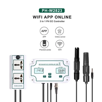 Детектор на качеството на водата 3-в-1 PH/ЕО/TEMP Безжичен WiFi онлайн Контролер pH EC Професионален pH Контролер с приставка адаптер реле