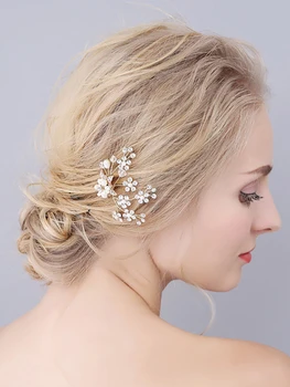 Елегантни златни кристали, перлена шнола за коса от сплав, украса за банкет, сватбени аксесоари за коса, вечерни за жени
