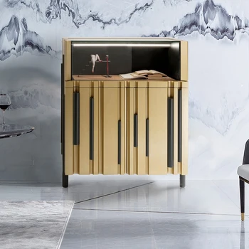 Италиански минималистичен бюфет, открит шкаф за хранене от неръждаема стомана, на верандата, лесен луксозен шкаф за съхранение