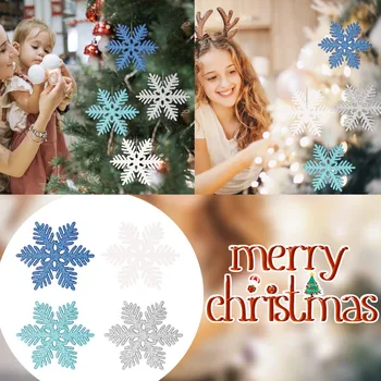 Коледна украса под формата на снежинки Четири различни цветове, Подарък кутия във формата на снежинки, украшение, Дърво, Дървени висящи маси под тавана