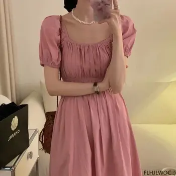 Луксозен корейски модерен темперамент 2023, Дамски летни празнични рокли за момичета, розово винтажное дълга рокля в японски стил, Fenimine Vestidos
