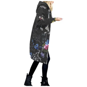 Модерен женски случайни свободен пуловер с качулка със Средна дължина, палта с цветя принтом и дълги ръкави, топ, дамски модни блуза, тениска 2023 година