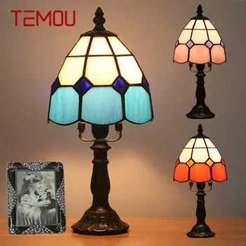 Модерна настолна лампа TEMOU от Тифани, led креативен интериор от витражного стъкло, Малка настолна лампа за дома, хол, спалня, прикроватной нощни шкафчета